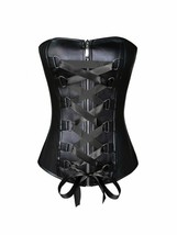 Black Faux Leather Satin Lace Gothic Steampunk Waist Training Bustier Ov... - £55.06 GBP