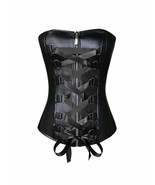 Black Faux Leather Satin Lace Gothic Steampunk Waist Training Bustier Ov... - £54.17 GBP