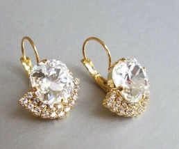 14K Yellow Gold Plated dangle Classic Earrings 3.80Ct Cushion Cut Cubic Zirconi - £89.91 GBP