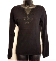 Route 66  Knit Sweater size XS Black Cotton Blend Bead Sequin Embellishe... - £15.76 GBP