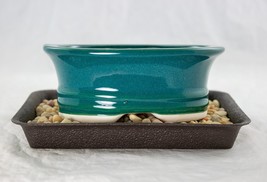 Oval Green Shohin Bonsai, Cactus &amp; Succulent Pot + Tray + Rock + Mesh Combo  - £19.15 GBP+