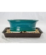 Oval Green Shohin Bonsai, Cactus & Succulent Pot + Tray + Rock + Mesh Combo  - £18.41 GBP - £19.95 GBP