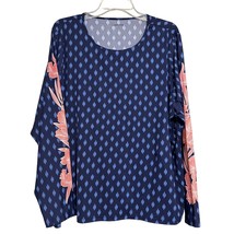 Lands End Womens Top Blue 3X Floral Rash Guard Long Sleeve Pullover - £15.01 GBP