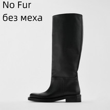 Women Knee High Boots Full Cow Leather Med Heels Woman Office Lady Motorcycle Bo - £117.12 GBP