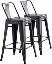 Ac Pacific Modern Industrial Metal Bar Stools With Low Back, Matte Finis... - $102.99