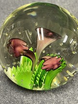 Vintage Art Glass Flowers Paperweight Clear Round Orb Globe Sphere 2 1/2” - £18.66 GBP