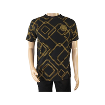 Mens PLATINI Sports Shirt With Rhine Stones Medallion Chain STT7626 Black Gold image 3