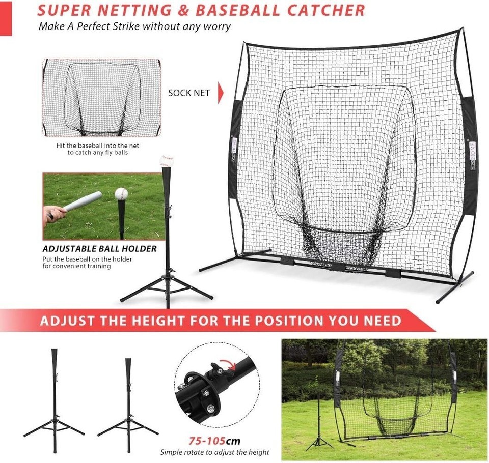 Durable 7x7 Feet Baseball Backstop Net & Adjustable Batting Tee for Training Item image 6