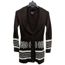 Vintage Y2K Wet Seal Fair Isle Shawl Collar Long Cardigan Dark Brown Whi... - $99.99