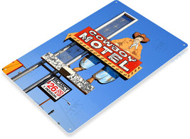 Cowboy Motel Hotel Las Vegas Sin City Gambling Retro Decor Large Metal Tin Sign - £19.74 GBP