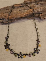 Premier Designs Enamel Flowers Rhinestone &amp; Natural Stone 19&quot; Petite Necklace - £30.85 GBP
