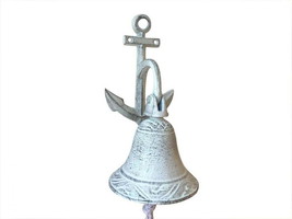 [Pack Of 2] Whitewashed Cast Iron Wall Hanging Anchor Bell 8&quot;&quot; - £41.71 GBP