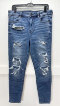American Eagle Jeans 14 Jegging Hi Rise Next Level Blue Denim Distressed Patches - £29.09 GBP