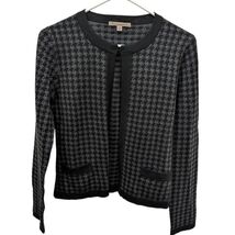 Woolmark Extra Fine Merino Wool Grey Gray Black Houndstooth Cardigan Sma... - $99.99