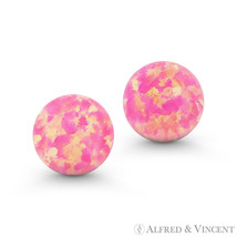 Fiery Royal-Pink Synthetic Opal Ball Pushback Stud Earrings in 14k Yellow Gold - £31.41 GBP+