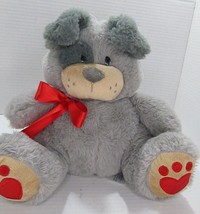 Animal Adventure Sitting Floppy Ears Dog 10&quot; Plush Gray Bow Red Heart Paws - £18.46 GBP
