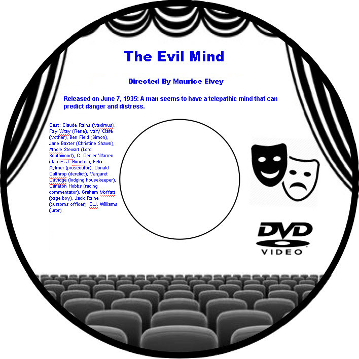 The Evil Mind 1935 DVD Movie Culture & Society Claude Rains Fay Wray Mary Cl