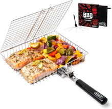 Grill Basket Set, Barbecue BBQ Grilling, Stainless Steel Folding Portabl... - $37.25