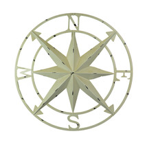 Antiqued White Indoor Outdoor Metal Compass Rose Wall Sculpture 20.5 Inch - £31.53 GBP