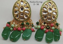 Indian Kundan Earrings Tops Bridal Beads Meena Gift Punjabi Muslim Jewelry Set3 - $20.54