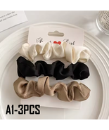 Satin Pleated Scrunchies Set 3-5 Pcs Elastic Hair Ties, Solid Color For ... - $7.99+