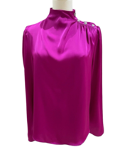 Joie Blouse Hot Pink Satin High Neck Rhinestone Bling buttons Top SZ XS NWT $248 - $79.20