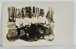 RPPC Handsome Group of Young Men Newsboy Caps &amp; Cigars Wooded Scene Postcard P12 - £19.88 GBP