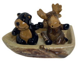 Sonoma Home Goods Lodge Salt &amp; Pepper Shakers Cute Black Bear &amp; Brown Moose - £10.13 GBP