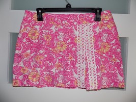 LILLY PULITZER JARVEY SKORT CHUM BUCKET FLORAL FISH CRAB PINK/WHITE LACE... - $36.80