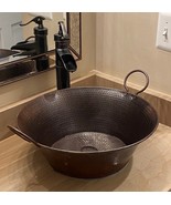 16&quot; Round Copper Cazo Vessel Sink with Two Handles -- Drain Included - $219.95