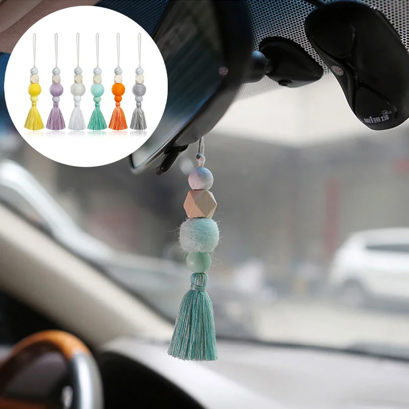 Perfume Diffuser Tassel Natural Wood Silicone Felt Beads Car Aromatherapy - £12.13 GBP