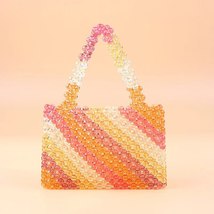 Clear Colored Crystal Beaded  Bags Popular Bead Bag Hand-woven   Handbag Party B - £74.08 GBP