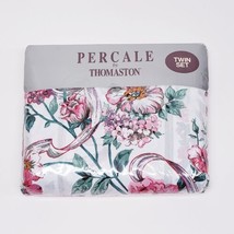 New Vtg Percale By Thomaston &quot;English Garden&quot; Pink&amp;Red Floral Twin Sheet Set-USA - £21.71 GBP