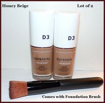 NEW Lot of 2 Covergirl Trublend Oil Free Liquid Foundation Honey Beige D3 +Brush - £15.89 GBP