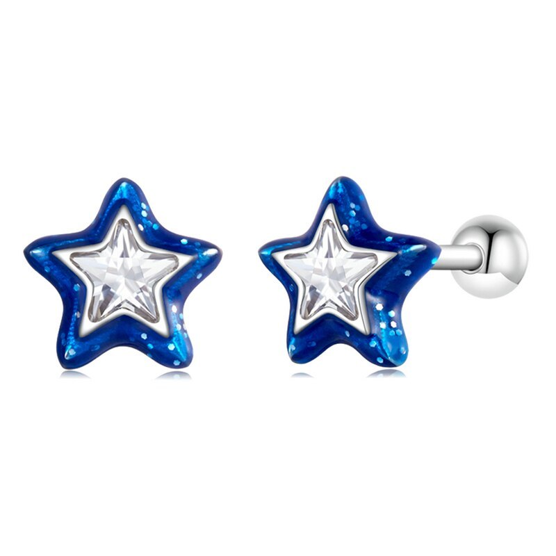 WOSTU 100% 925 Silver Simple Mini Blue Star Stud Earrings For Women Star Zircon  - £17.45 GBP