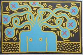 Vintage &amp; Rare 1985 Keith Haring MEDUSA HEAD Pop Art Lithograph Poster on Boa... - £1,857.79 GBP