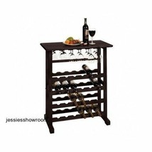 Wine Rack w/Glass Hanger Bottle Holder Storage Wood Espresso Bar Pub Home Decor - £74.08 GBP