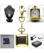Gold Color Pocket Watch Women Square MOP Pendant Watch on Key Ring and N... - $26.65 CAD