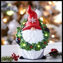 New Light Up Ceramic Color Changing Christmas Gnome 7-1/4&quot;W X 6-1/8&quot;D X 11&quot;H - £23.97 GBP