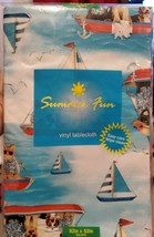 Cats & Dogs Sailing On Sailboat Fun Vinyl Tablecloth 52x52 Square - Pvc Free New - $12.59