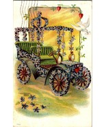 Antique Postcard Embossed Flowers on Car Wedding Automobile Dove Early 1... - £9.57 GBP