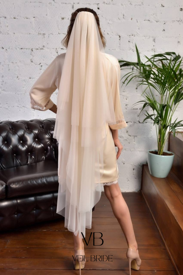 Double beige wedding veil 2 layer wedding veil 90/150cm (35/59&#39;&#39; ) with ... - $25.66