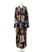 Long Kimono Robe Unisex Handmade Quality Fabric Black Copper Tan - $34.65