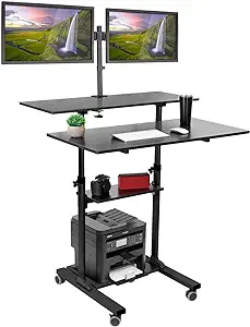 Mobile Computer Cart, Portable Desk On Wheels - 40&quot; Wide Tabletop, Heigh... - $407.99