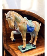 Vintage Chinese Tang Dynasty Sancai Style Glazed Ceramic War Horse Figurine - $39.59