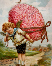 Easter Postcard Fantasy Angel Hauling Exaggerated Egg Series 443 Otto Schloss - £22.67 GBP