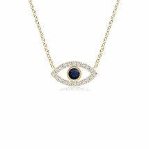 2.5mm Blue Sapphire Evil Eye Pendant with Diamond in 14K Yellow Gold - £311.56 GBP