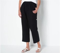 Susan Graver Pure Easy Linen Utility Crop Straight Leg Pant (Black, L) A498821 - $19.98