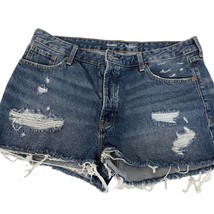 Old Navy High Rise OG Straight Denim Jean Shorts Distressed Fringe Size 16 - $18.37