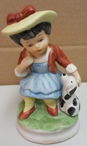 I) Davar Girl with Dog Figurine Country Home Porcelain Statue - $127.40 MXN